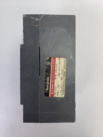 WESTINGHOUSE HFA3015 AB DE-ION CIRCUIT BREAKER 15AMP 3POLE 600VAC 504C748G17