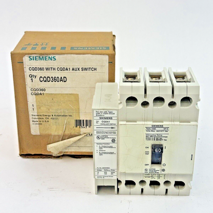 SIEMENS - CQD360AD - BREAKER (CQD360 W/ CQDA1 AUX SWITCH) - 3 POLE/60A/480 VAC