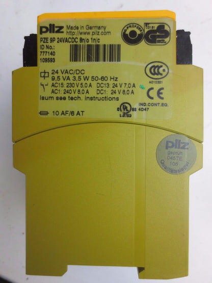 PILZ PZE 9P 777140  SAFETY RELAY - 24VAC/DC 8 n/o, 1 n/c - 9.5VA, 3.5W, 50-60Hz