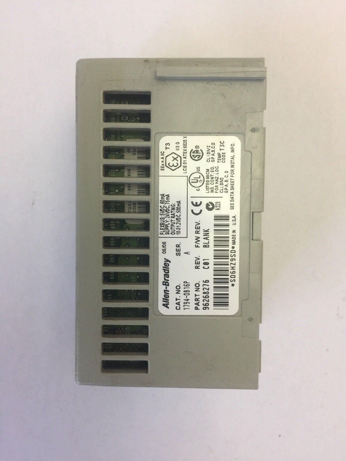ALLEN BRADLEY 1794-OB16P 24VDC SOURCE OUTPUT MODULE SER A REV C01 F/W REV BLANK