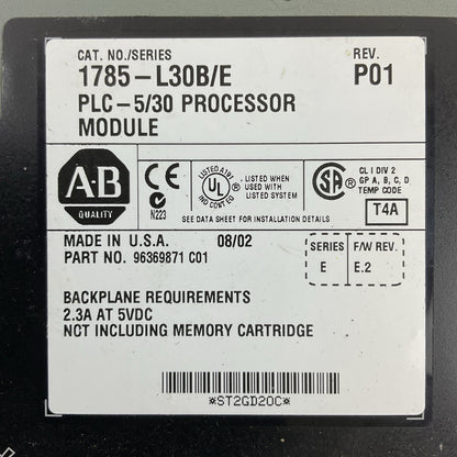 ALLEN BRADLEY 1785-L30B SER E REV P01 F/W REV E.2 PLC 5/30 PROCESSOR MODULE 5VDC