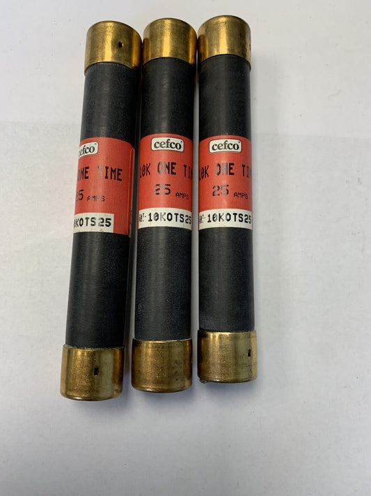 Cefco 10KOTS25 25A 600V Class H Fuse "Lot of 3"