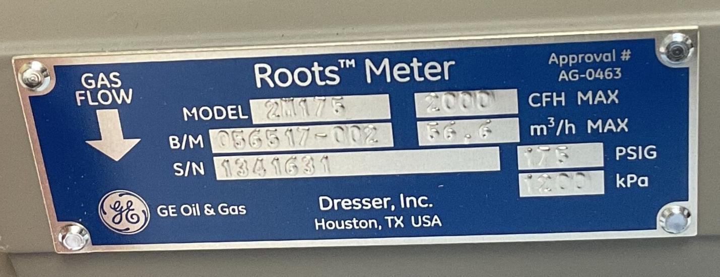 DRESSER 2M175 IMC/W2 180GA IP IT CGN ROOTS METER 175PSIG 1200kPa