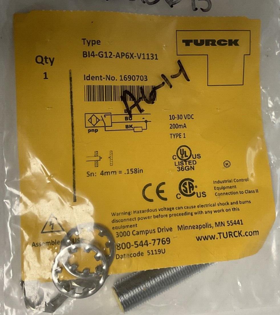 TURCK BI4-G12-AP6X-V1131 INDUCTIVE PROXIMITY SENSOR 10-30VDC 200MA 4MM