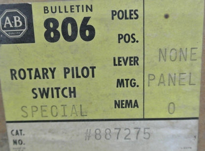 ALLEN-BRADLEY 887275 ROTARY PILOT SWITCH - SPECIAL - BULLETIN 806 - NEW SURPLUS