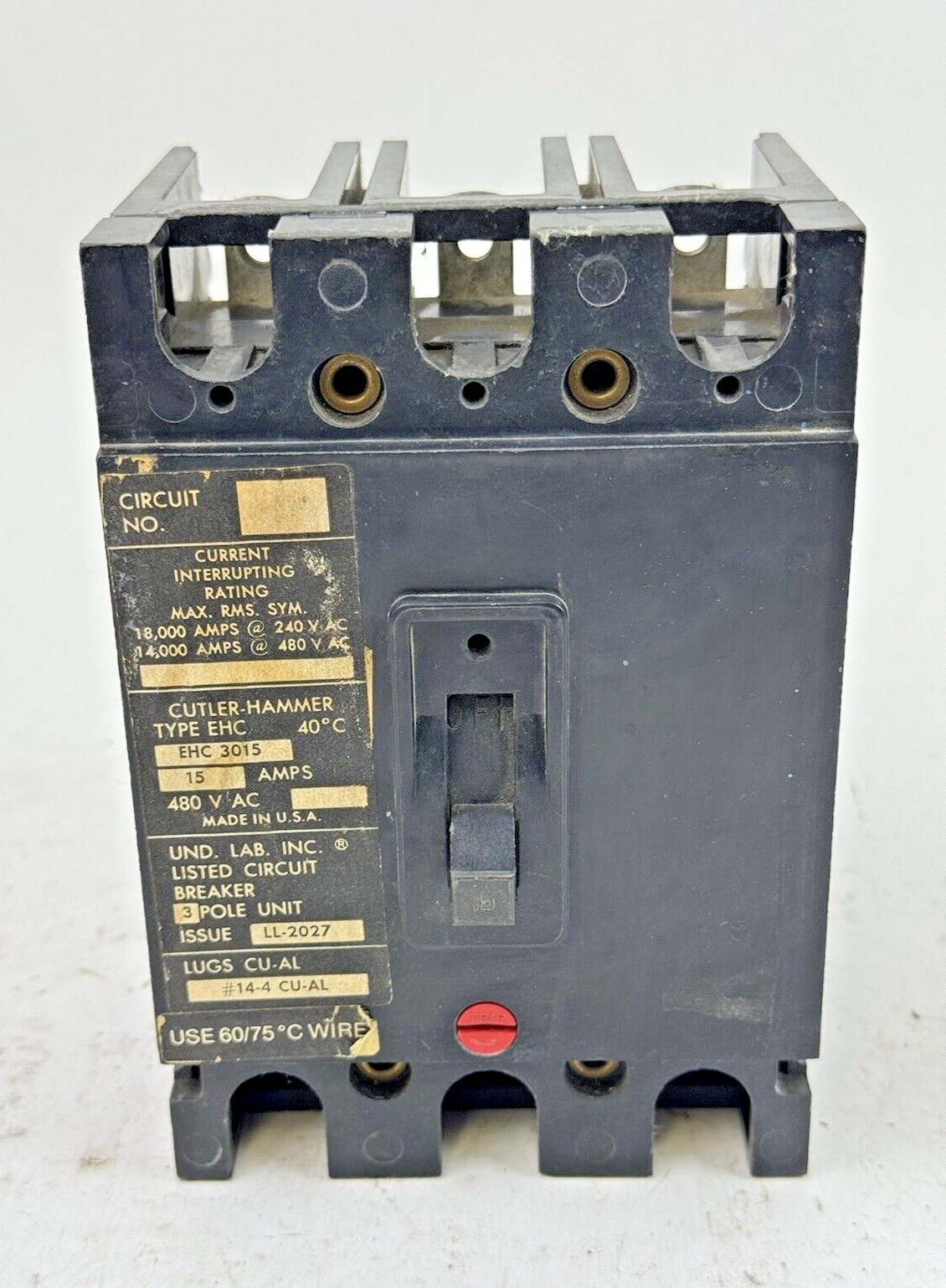 CUTLER-HAMMER/ EATON - EHC3015 - CIRCUIT BREAKER -3 POLE/15 A/480 VAC