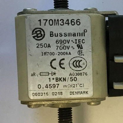 BUSSMANN 170M3466 250AMP FUSE 690VAC W/ MSW710-1S FUSE INDICATOR 250VDC 250VAC