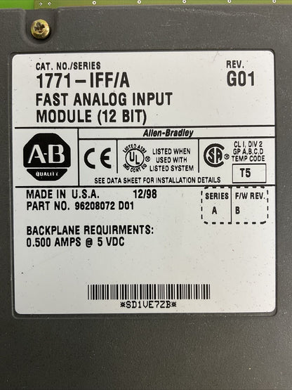 ALLEN BRADLEY 1771-IFF/A REV G01 FAST ANALOG INPUT (12 BIT) SER A F/W REV B 5VDC