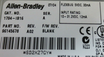 ALLEN-BRADLEY 1794-IB16 Ser. A FLEX I/O / 24VDC  SINK INPUT / w/ 1794-TB3