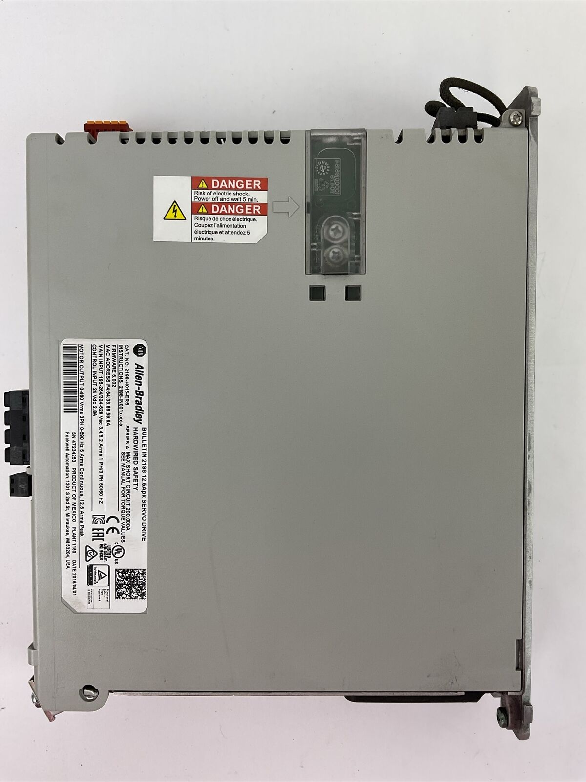ALLEN BRADLEY 2198-H015-ERS FIRMWARE 5.002 12.5Apk SERVO DRIVE HARDWIRED SAFETY