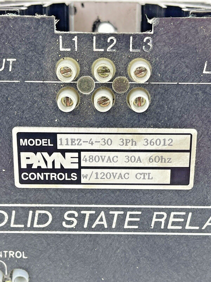 PAYNE CONTROLS - 11EZ-4-30 - SOLID STATE RELAY - 3 PHASE, 480 VAC, 30 AMP, 60HZ