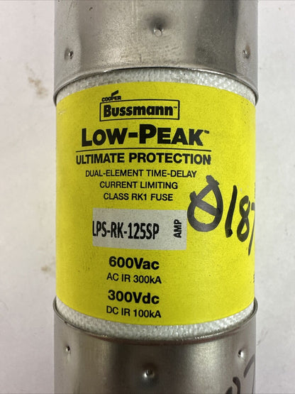 BUSSMANN LPS-RK-125SP 600VAC 300VDC 125A LOW-PEAK FUSE (LOT OF 3)