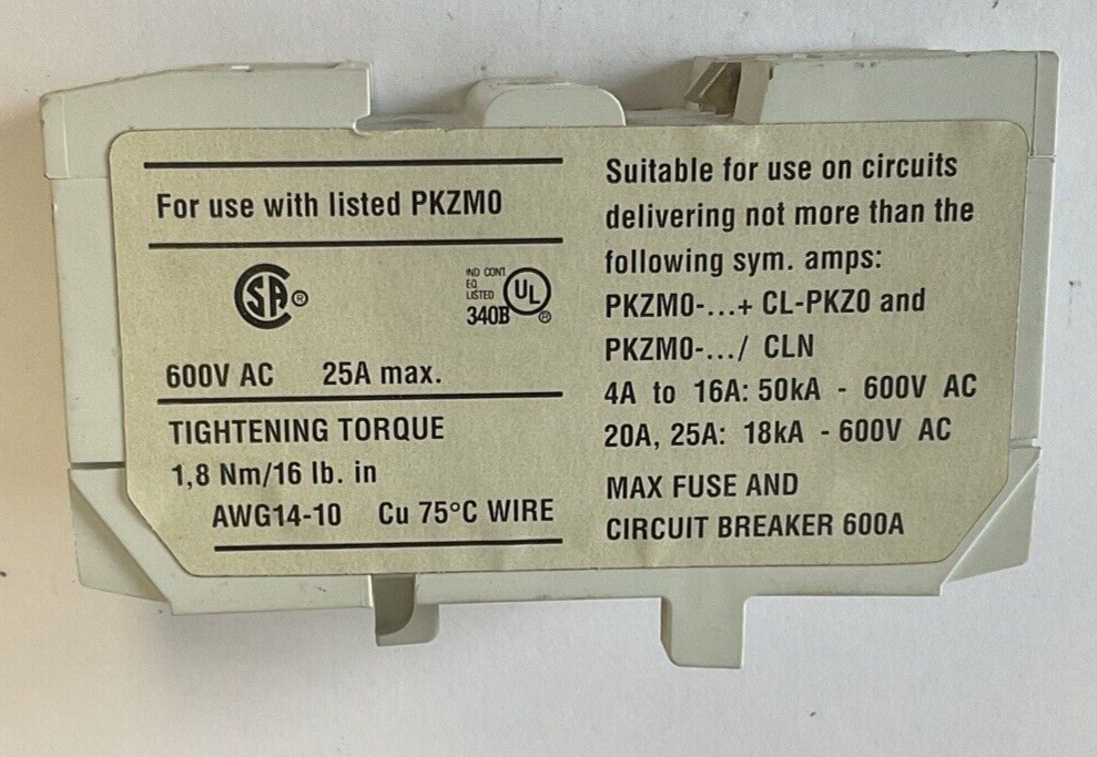 MOELLER CL-PKZ 0 CURRENT LIMITER 50/60HZ 63A 600VAC