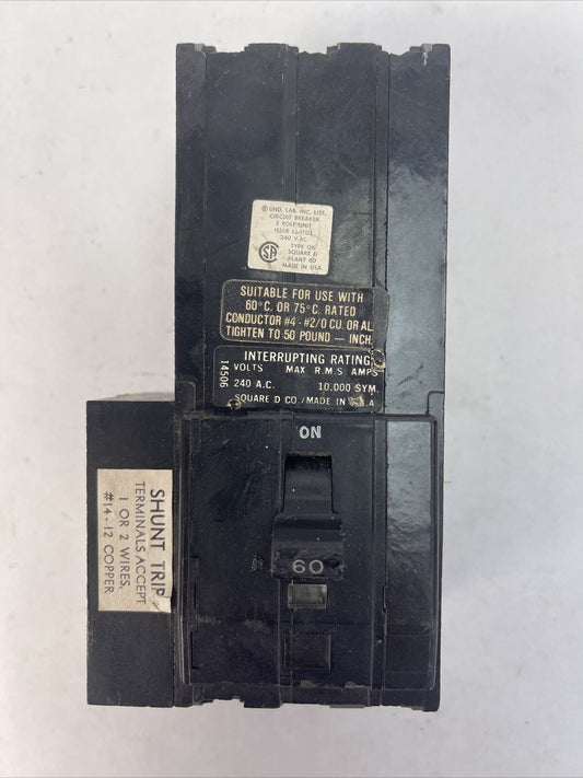 SQUARE D Q1L3601021 CIRCUIT BREAKER 60AMP 240VAC