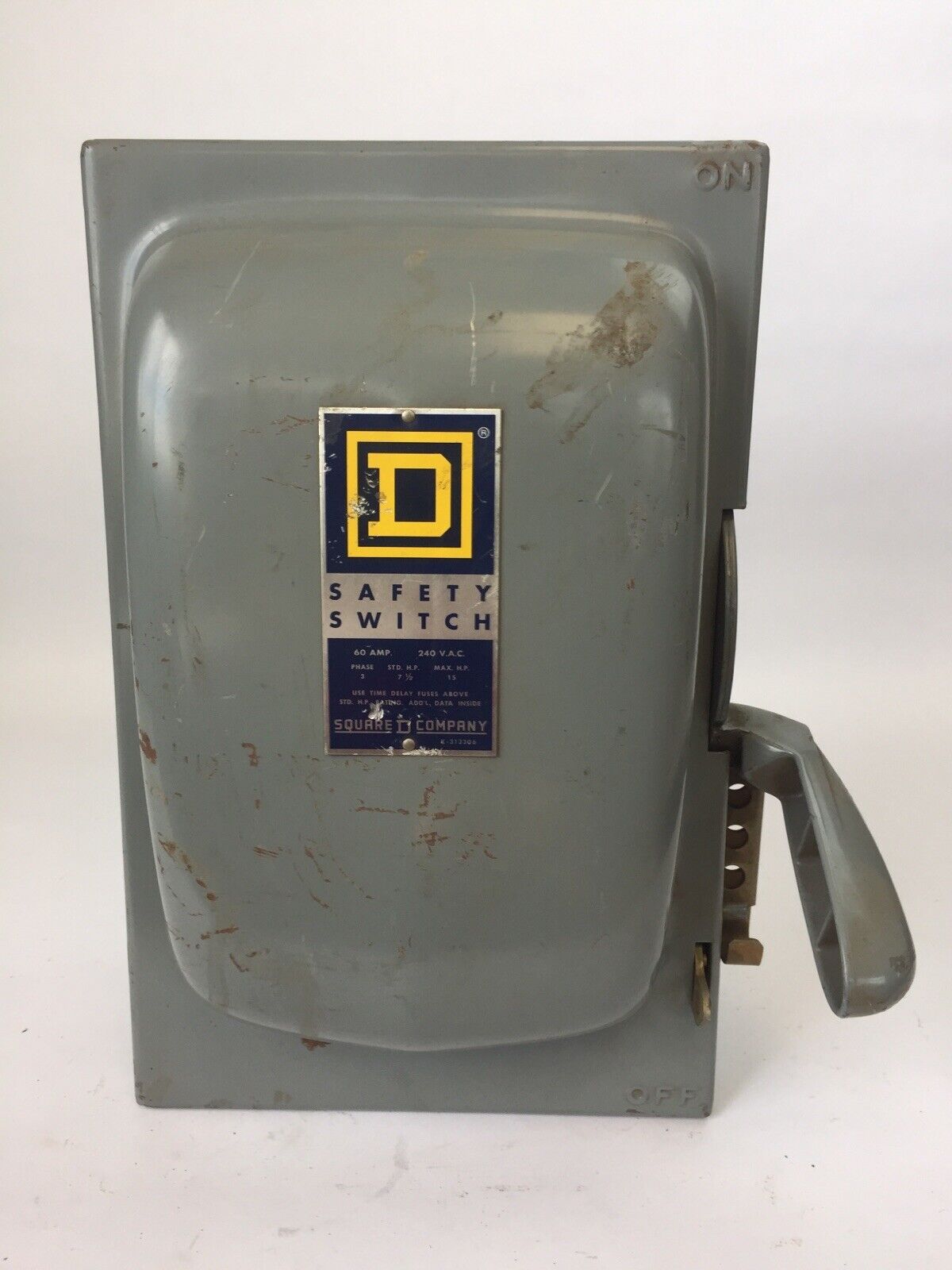 SQUARE D H322 FUSIBLE SAFETY SWITCH SERIES A1 240VAC 60AMP 15HP 3 POLE