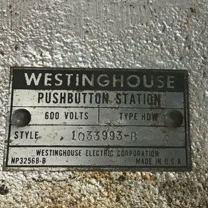 WESTINGHOUSE TYPE HDW PUSHBUTTON STATION 1033993-B 600VOLTS