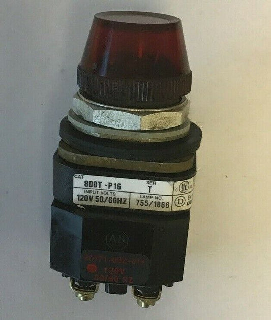 ALLEN BRADLEY 800T-P16 SER.T RED PILOT LIGHT 120V 50/60HZ, 755/1866 LAMP