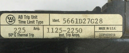 WESTINGHOUSE LA3225PT AB TRIP UNIT TIME LIMIT TYPE 225AMP 3POLE 5661D27G28