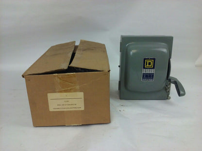 SQUARE D HU361, SER. A2, H.D. SAFETY SWITCH, 30A, 600V, NON FUSIBLE, INDOOR, NEW