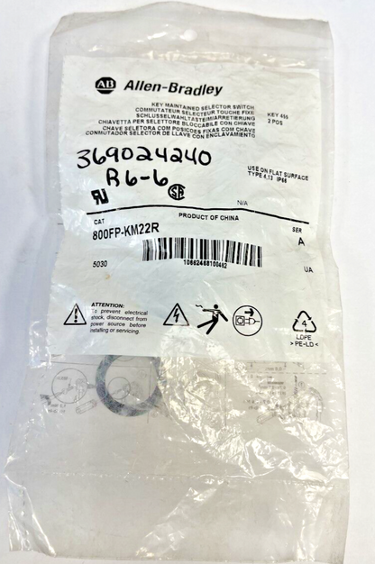 ALLEN BRADLEY - 800FP-KM22R - KEYED SELECTOR SWITCH - SERIES A