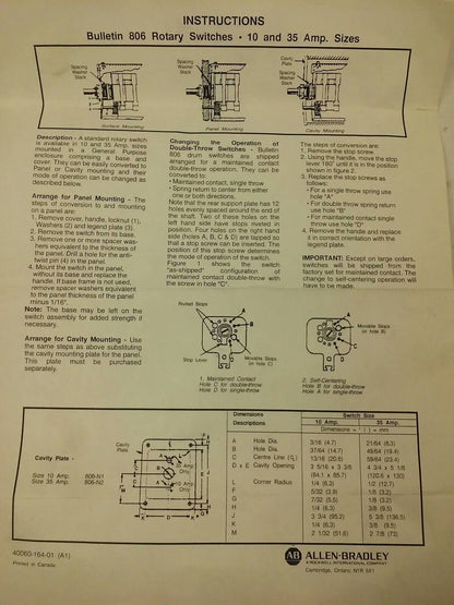ALLEN BRADLEY 806-A62 SER. A, REVERSING DRUM SWITCH, 10A @ 600VAC,1A @ 115VDC