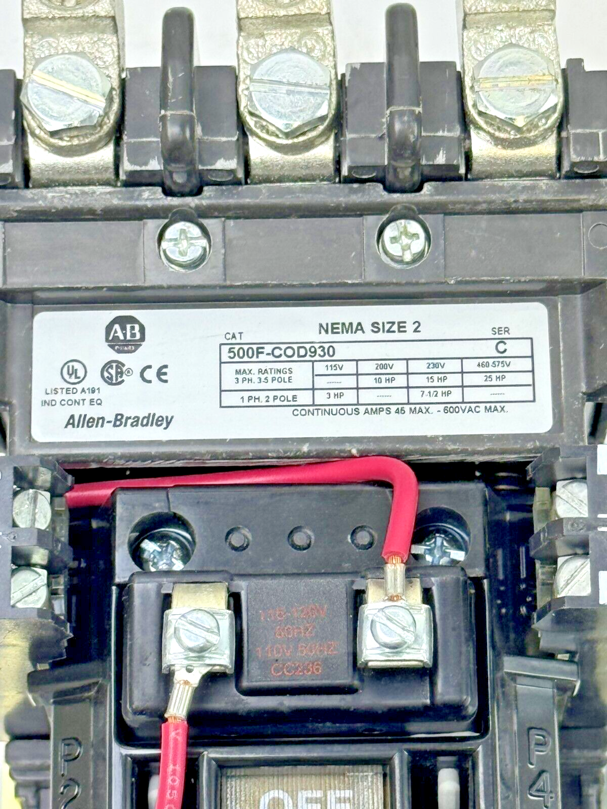 ALLEN-BRADLEY - 500F-COD930 SER. C - 120V COIL W/ 592-EUTC SER. A & 595-AB (X2)