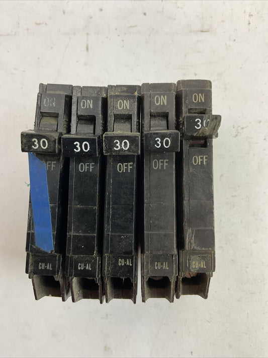 GE THQP130 1POLE TYPE TQP CIRCUIT BREAKER 30AMP 120/240VAC (LOT OF 5)