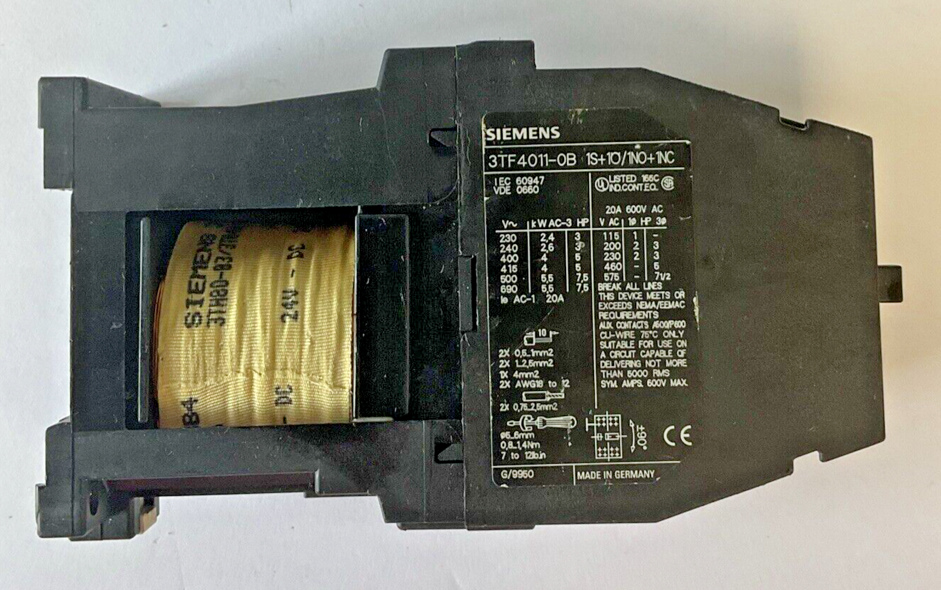 SIEMENS 3TF4011-0B CONTACTOR 1S+1O/1NO-1NC