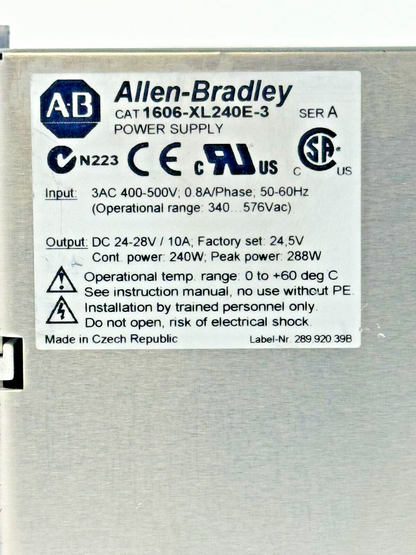 ALLEN-BRADLEY - 1606-XL240E-3 SER. A - POWER SUPPLY - OUTPUT: 24VDC, 10A, 240W