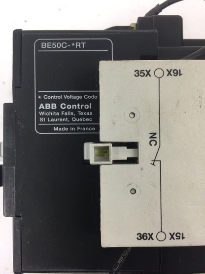 ABB BE50 CONTACTOR 600V 65A 3 POLE COIL 24VDC WITH CA L7 & CD L7 AUXILIARY CONTA