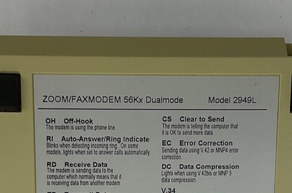 ZOOM/FAX MODEM MODEL 2949 56K DUAL STANDARD V.90& K56FLEX 2949L