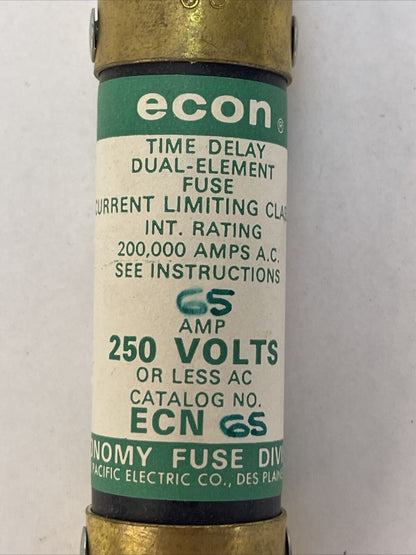 ECONOMY ECN65 TIME DELAY DUAL ELEMENT CLASS R-K5 FUSE 65AMP 250VAC (LOT OF 5)