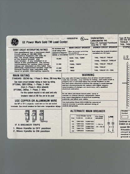 GE TLM4020RCU 120/240VAC 200AMP MODEL 7 ENCLOSURE TYPE 3R POWER MARK GOLD TM