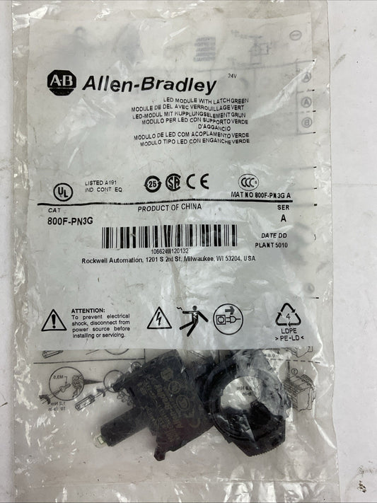 ALLEN BRADLEY 800F-PN3G LED MODULE WITH LATCH GREEN SER A 24V