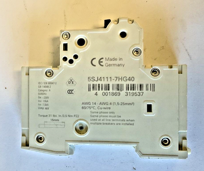 SIEMENS 5SJ4111-7HG40 CIRCUIT BREAKER 5A CHAR.C TYPE HSJ 230V ***LOTOF3***