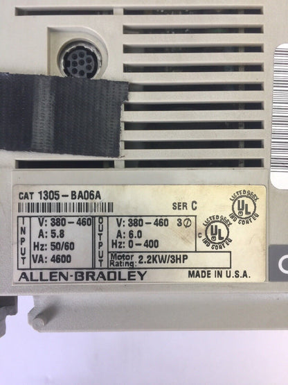 ALLEN BRADLEY 1305-BA06A AC DRIVE INPUT 380-460V 5.8A OUTPUT 380-460V 6.0A 3HP