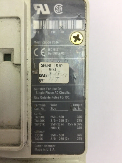 CUTLER HAMMER HM2P400X5WS10 MOTOR CIRCUIT PROTECTOR 400A 600VAC 250VDC 2 POLE