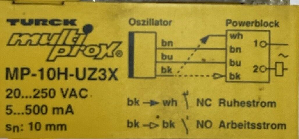 TURCK MP-10H-UZ3X PROXIMITY SWITCH 20...250VAC 5...500mA