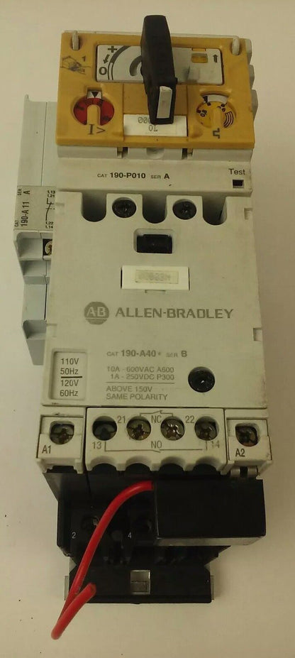 ALLEN-BRADLEY STARTER 190-MN, 190-P010, 190-A40, 190-A11, 199-FSMA1, 120V COIL