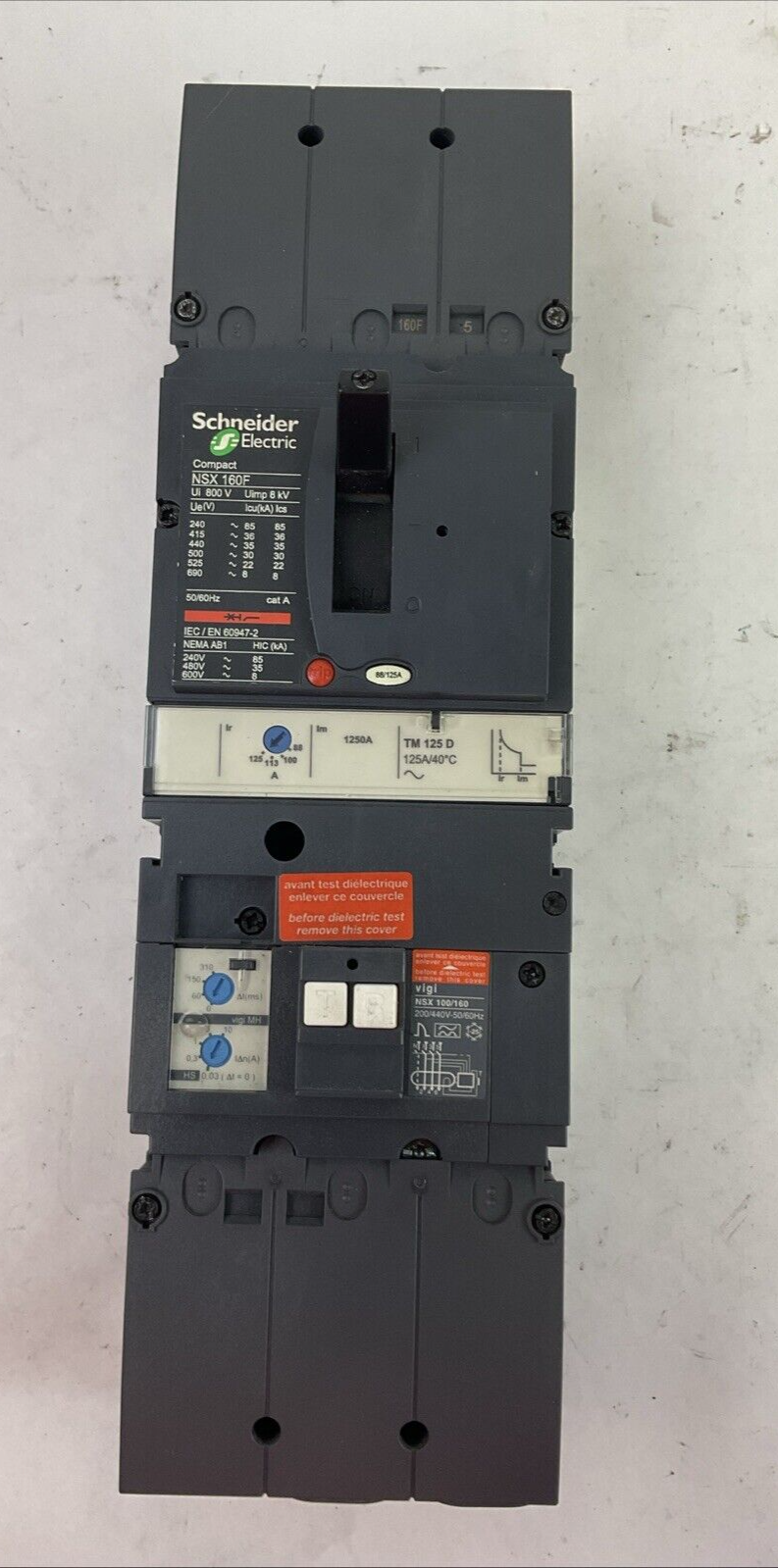 SCHNEIDER NSX 100-160-250 F/N/H/NA CIRCUIT BREAKER NSX 160F 600VAC 88/125A