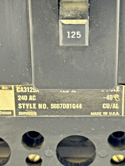 WESTINGHOUSE - CA3125X - CIRCUIT BREAKER - 3 POLE/ 125 A/ 240 VAC