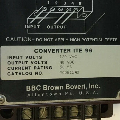 ITE CONVERTER ITE 96 120VAC 48VDC 50MA 200B1248 CIRCUIT SHIELD