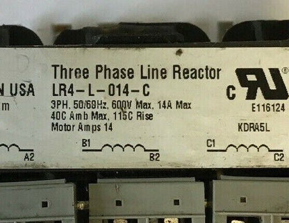 EMERSON LR4-L-014-C THREE PHASE LINE REACTOR 3PH,50/60HZ, 600V MAX 14A MAX