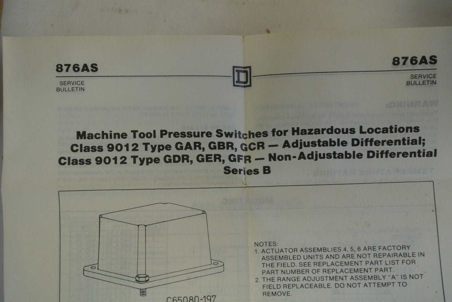 SQUARE D 9012 GAR1 - ELECTROMECHANICAL PRESSURE SWITCH - NEW SURPLUS