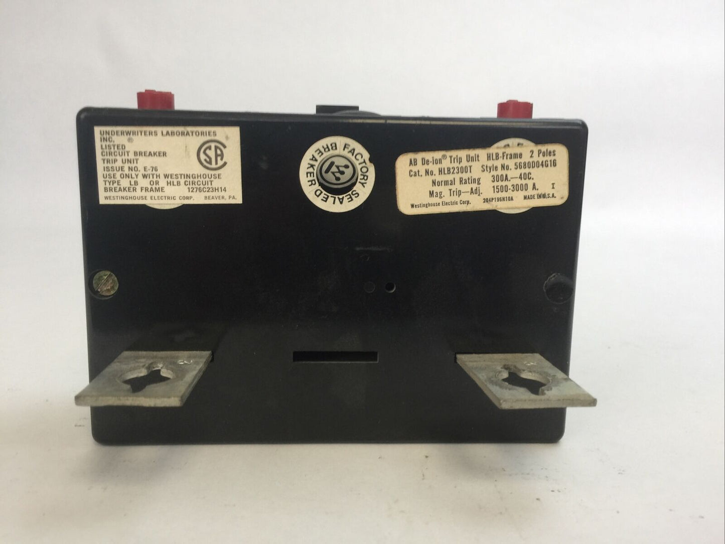 WESTINGHOUSE HLB2300T AB TRIP UNIT 300AMP 2POLE INST TRIP 1500-3000A 5680D04G16