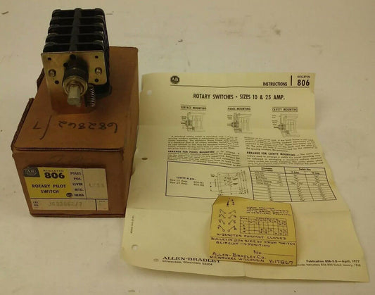 ALLEN BRADLEY J682862/7 ROTARY PILOT SWITCH, SIZE 10, 25A, 4 POSITION, 8 CIRCUIT