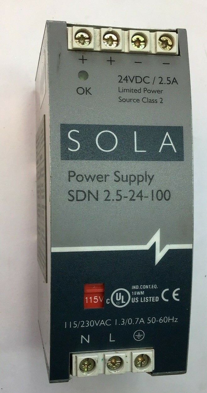 SOLA POWER SUPPLY SDN 2.5-24-100 CLASS 2 24VDC/2.5A 230VAC 1.3/0.7A 60HZ