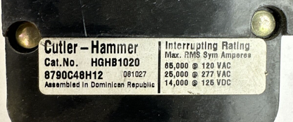 CUTLER HAMMER HGHB1020 20A 277VAC 125VDC 1P CIRCUIT BREAKER