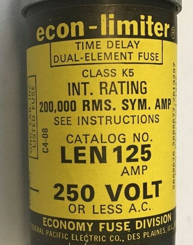 ECONOMY LEN125 ECON-LIMITER CLASS K5 125A 250V TIME DELAY DUAL ELEMENT