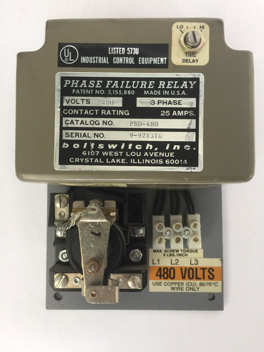 INDUSTRIAL CONTROL EQUIPMENT PND-480 FHASE FAILURE RELAY 480 VOLT 3 PH 25 AMP